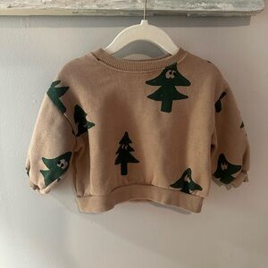 Zara Tan Sweater with Green Tree Print